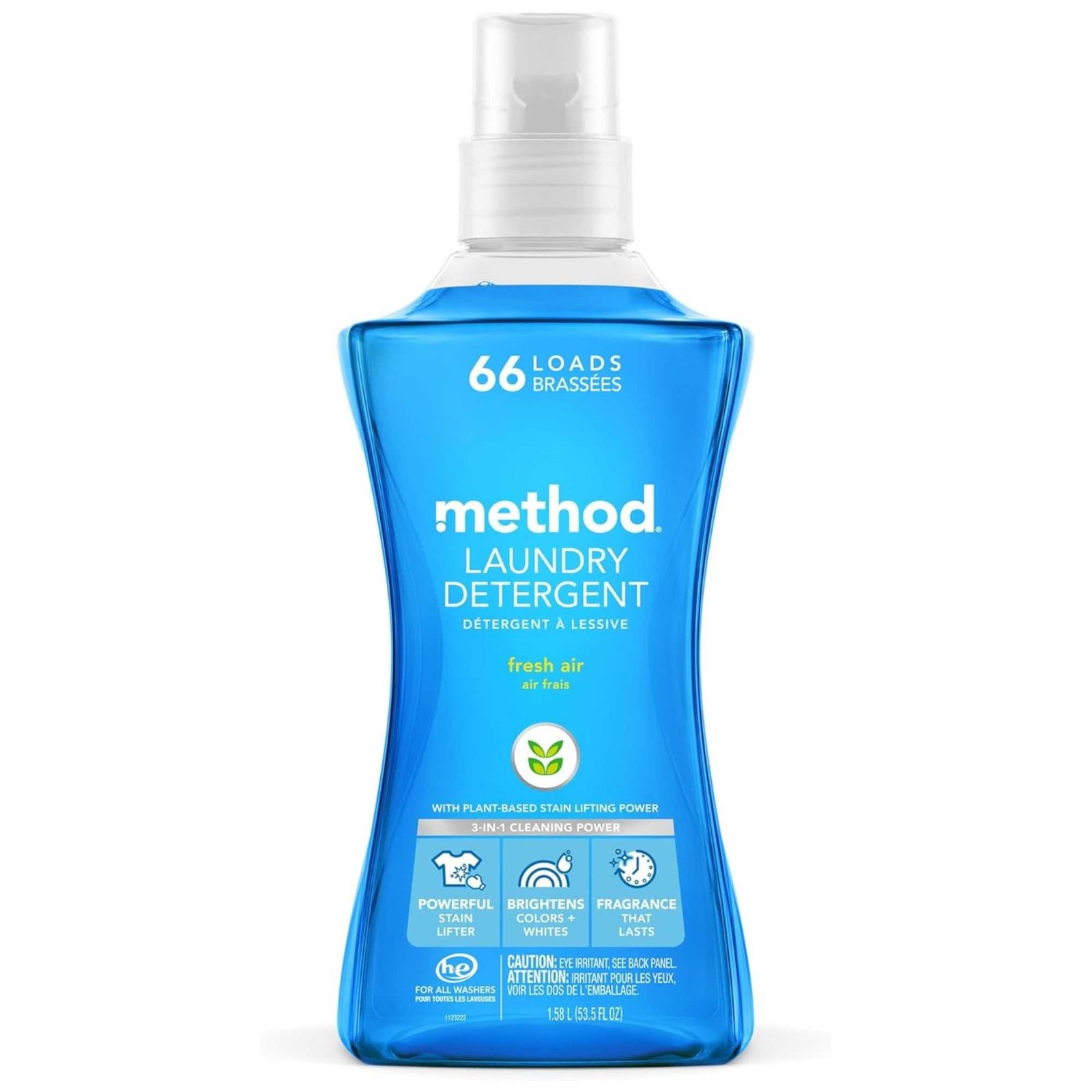A bottle of blue Method laundry detergent
