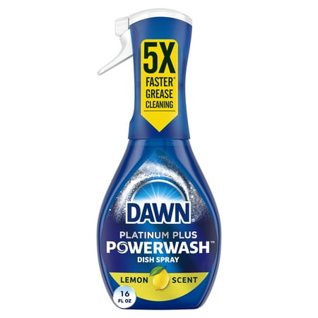A blue spray bottle of Dawn Powerwash dish spray.