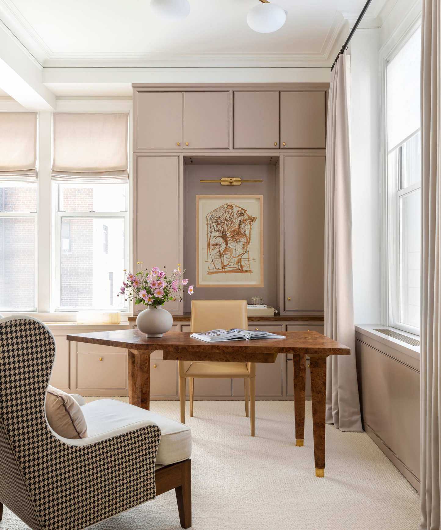 Home office painted in Farrow &amp; Ball Dead Salmon