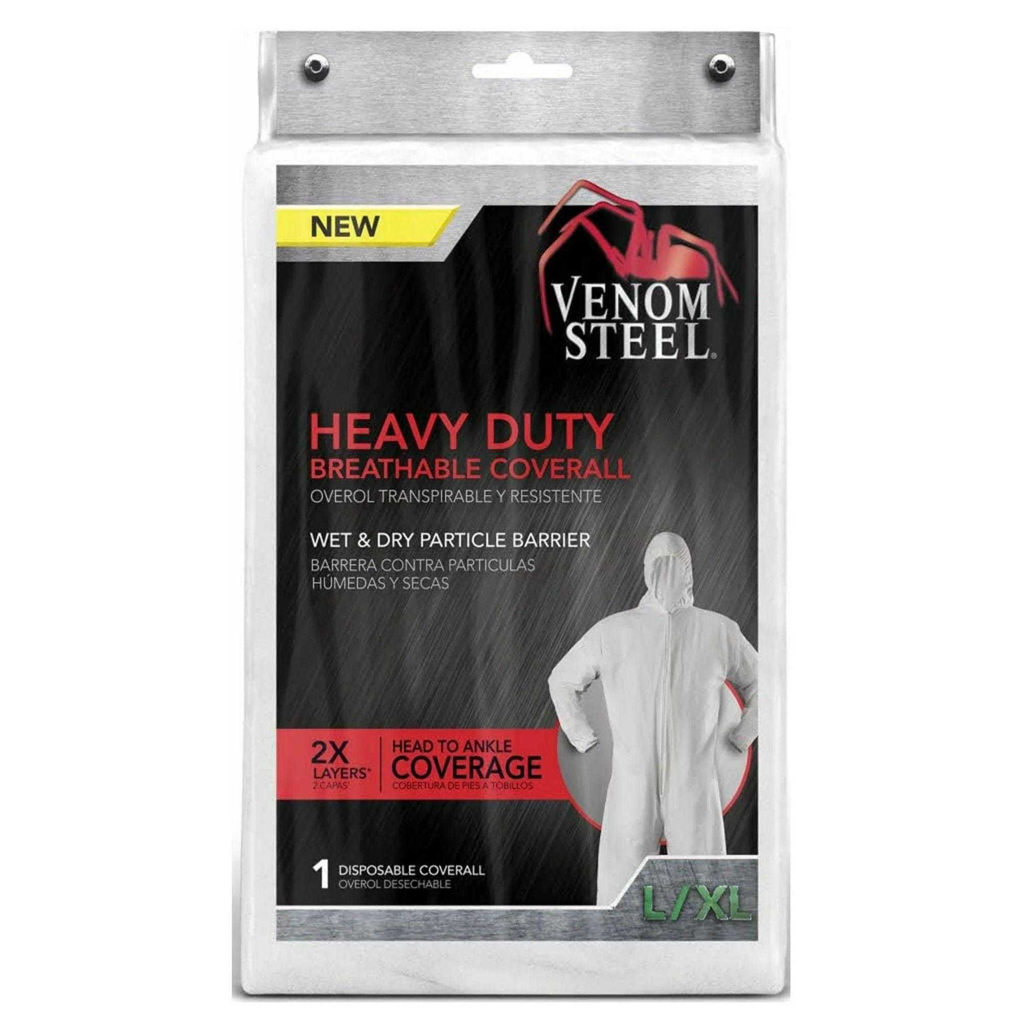 A red and black packet of cleaning overalls