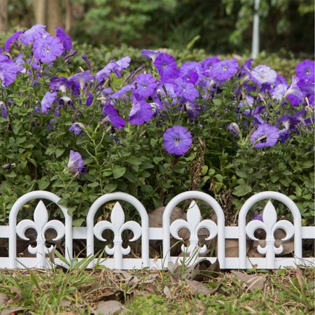 White Plastic Garden Border Edging No-Dig Wrought Iron Look &ndash; 15pcs Fence Kit, 20ft Lawn Barrier