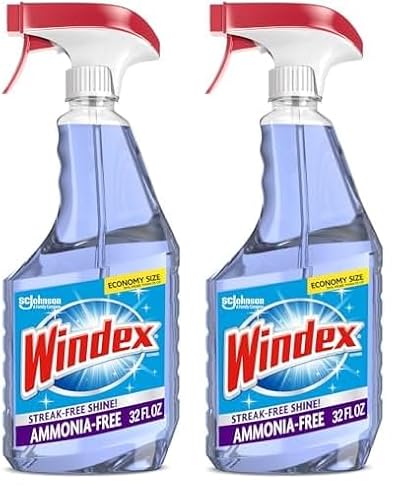 Windex Ammonia-Free Glass and Window Cleaner Spray Bottle, Bottle Made From 100% Recovered Coastal Plastic, Crystal Rain Scent, 32 Fl Oz (pack of 2)