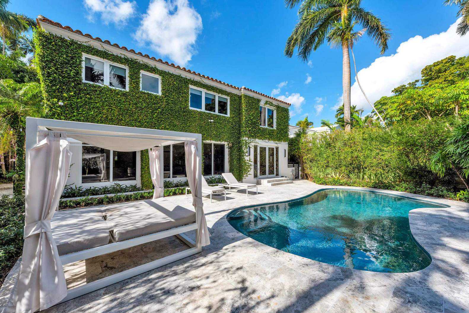 pool with cabanas