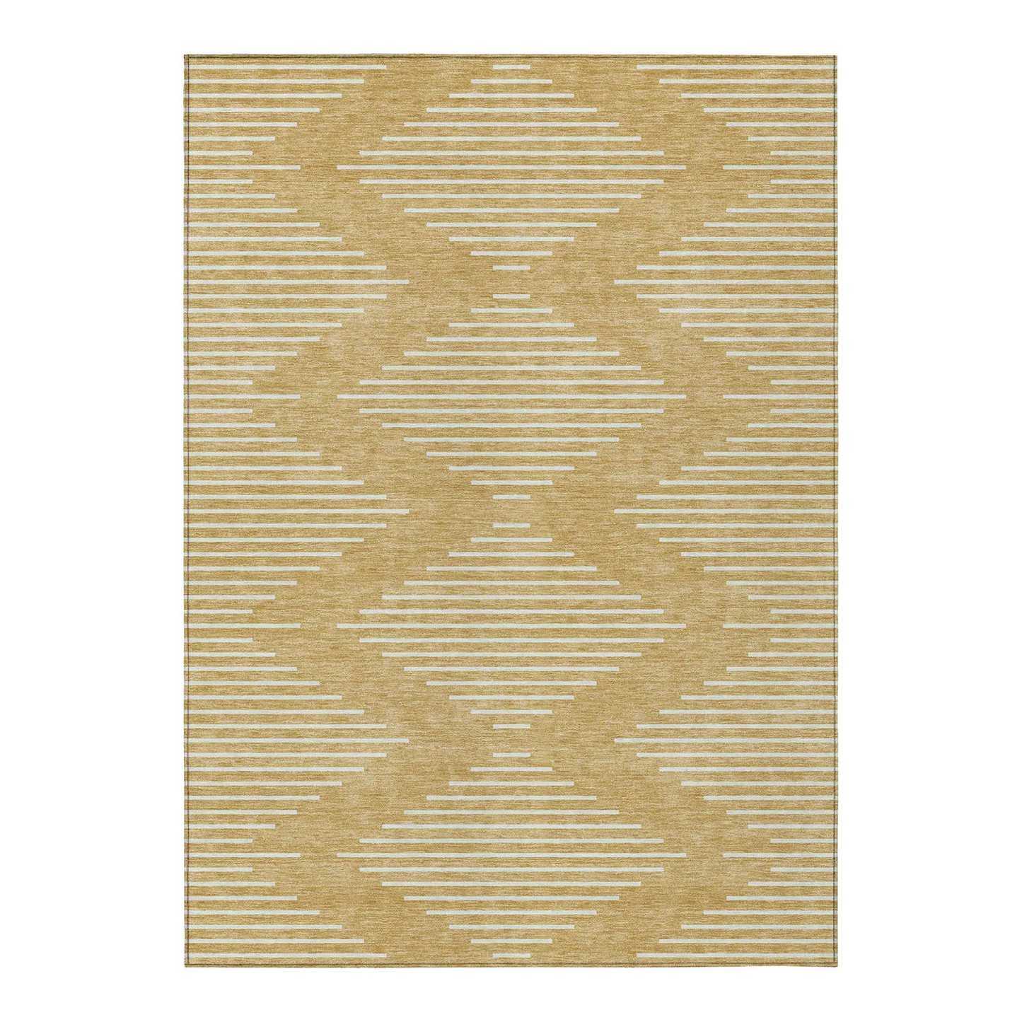 Gold rug with white geometric pattern