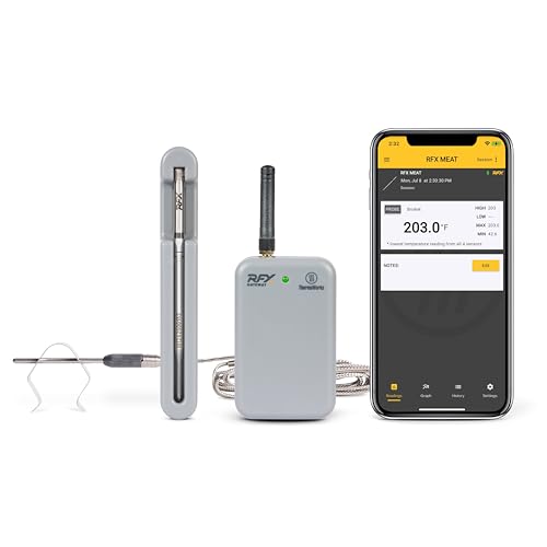 Thermoworks Rfx | Smart Wireless Meat Thermometer | Wi-Fi &amp; Radio Frequency | Stronger Signal Than Bluetooth | Meat Probe for Use in Smoker, Grill, Bbq, Oven - 1-Probe Kit