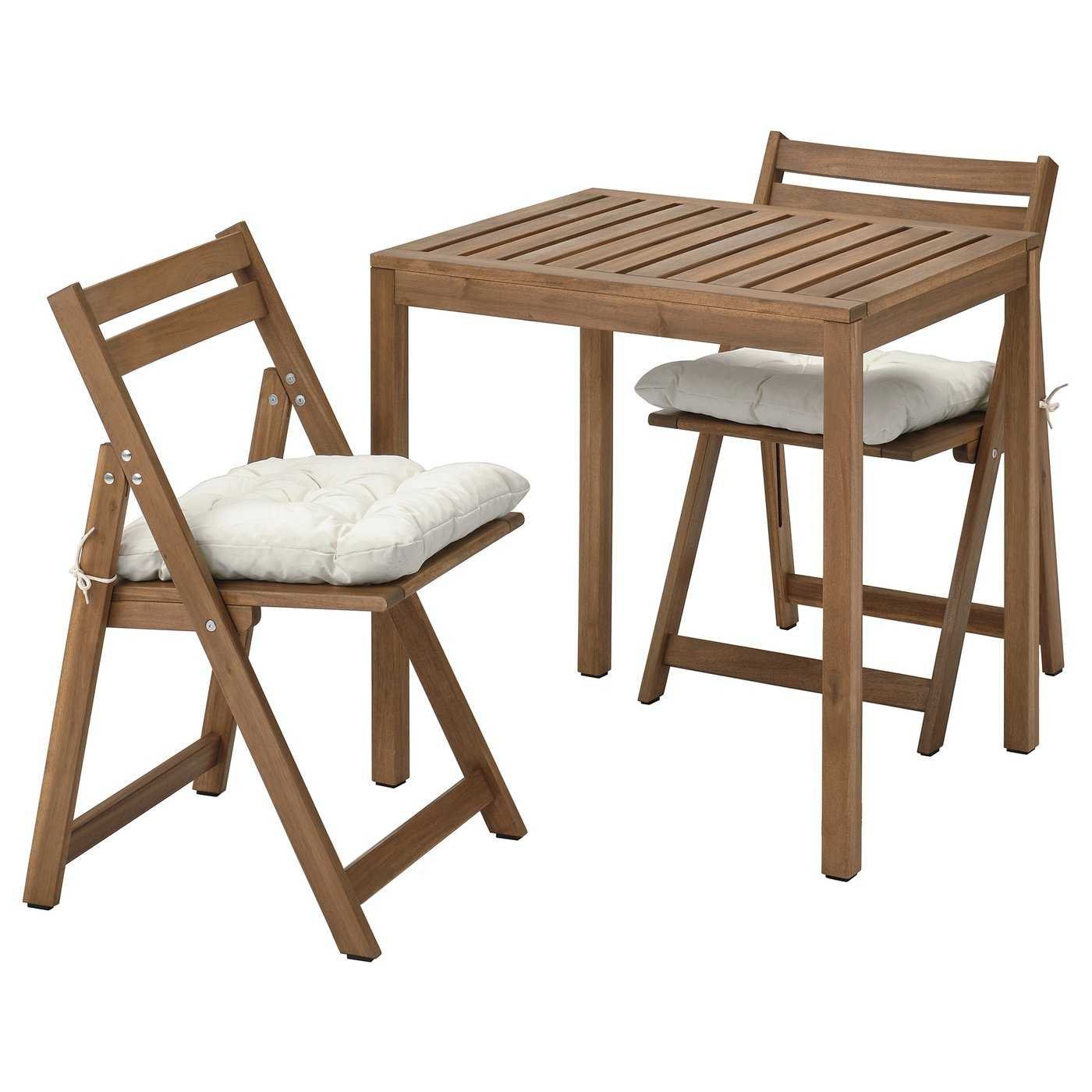 N&Auml;mmar&Ouml; Table and 2 Folding Chairs, Outdoor - Light Brown Stained/kuddarna Light Grey-Beige 29 1/2x24 3/4 "