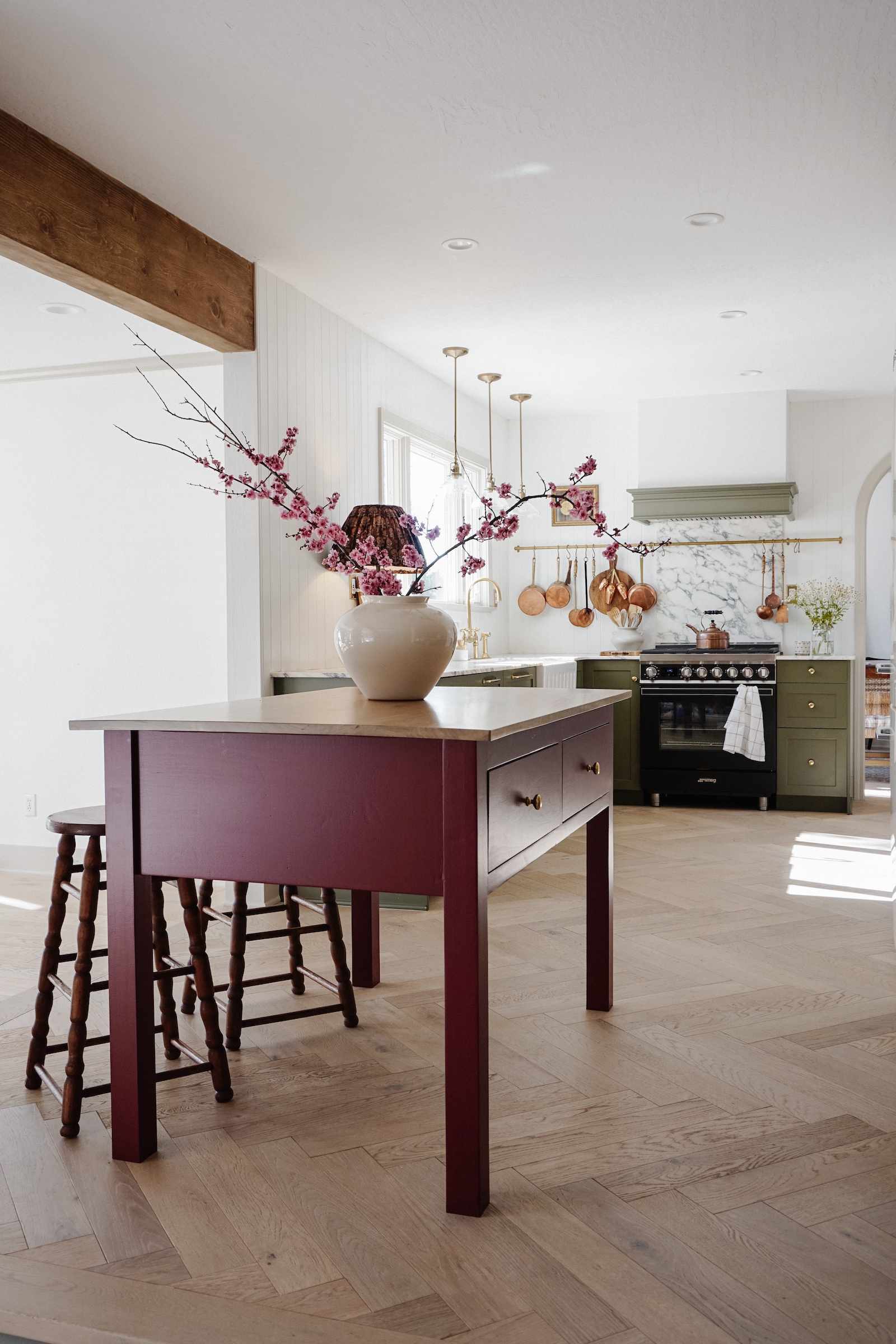 dark aubergine color table style kitchen island