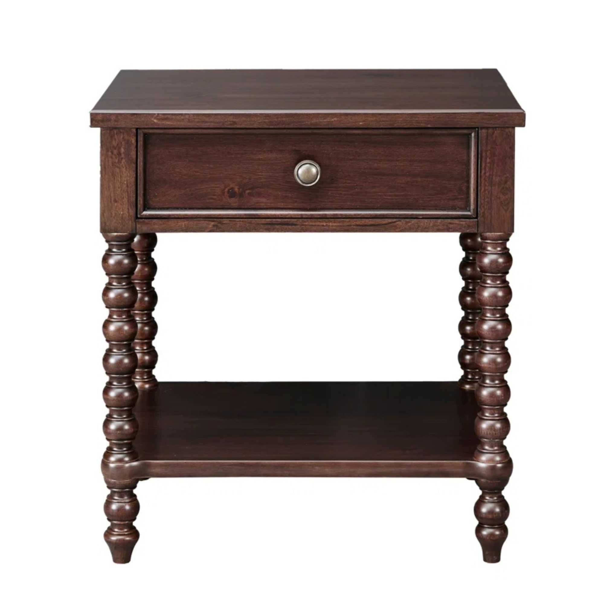 Dark wooden side table with bobbin legs