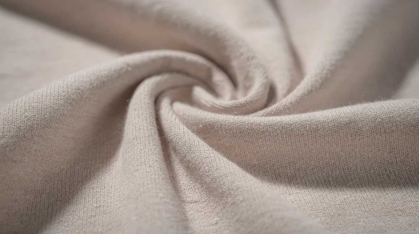 A close-up view of soft cotton jersey fabric in neutral tones, showcasing its gentle draping and luxurious texture, perfect for creating comfortable garments or apparel for your next project. This beautiful fabric is ideal for small businesses looking to offer quality materials to their customers.
