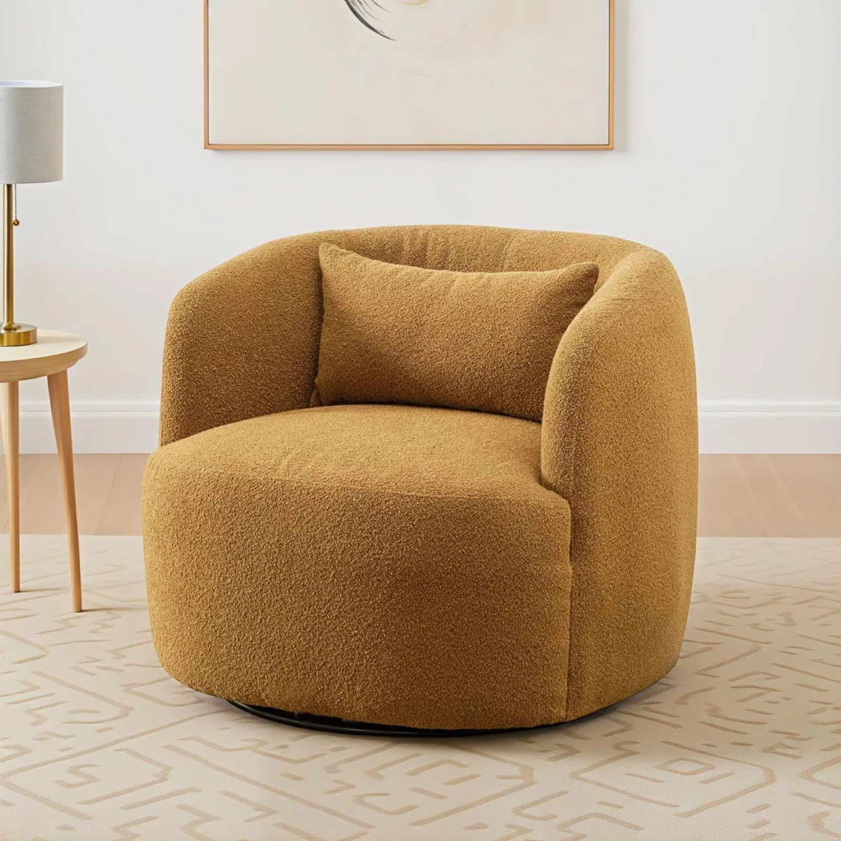 Pale orange boucle arm chair