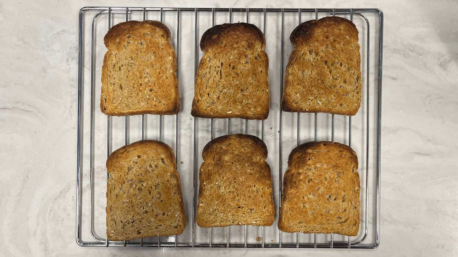 Six slices of toasted granary bread from the Breville the Smart Oven Air Fryer Toaster Oven