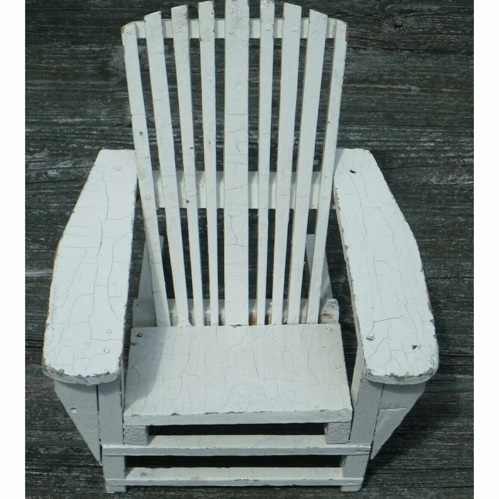 12 3/4" Vintage Homemade Wooden Adirondack Chair-White Paint-1945