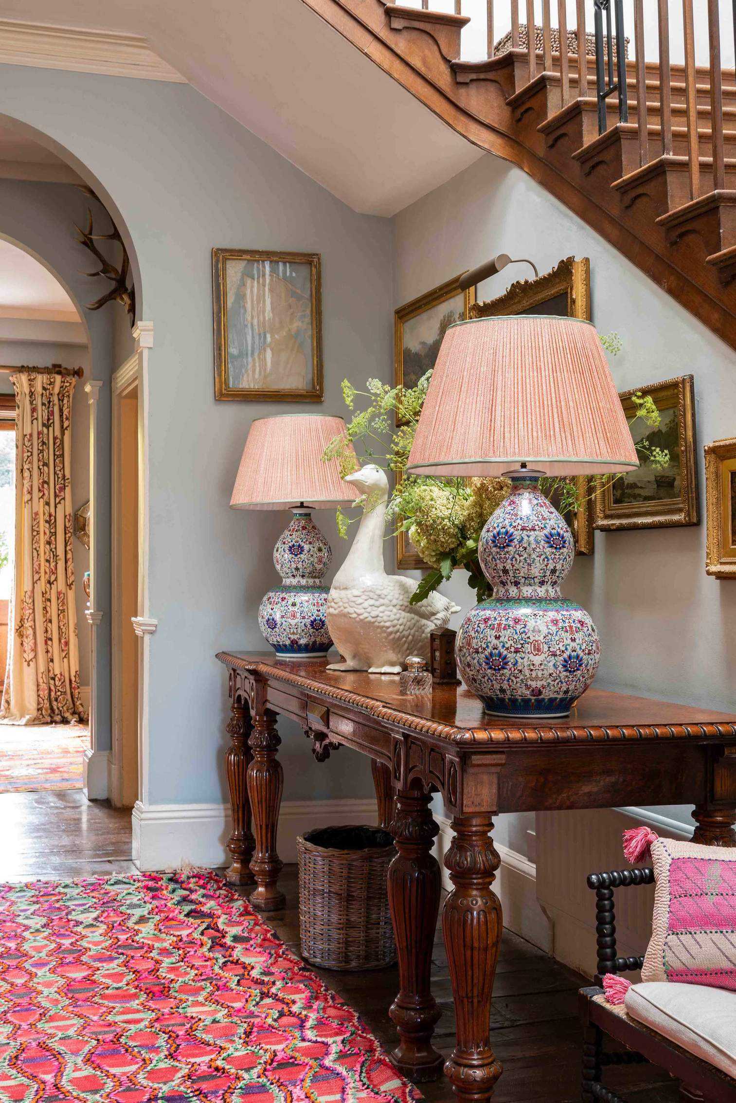 decorating a console table in an entryway