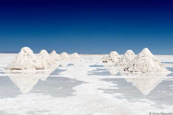 Salt cones await harvest at Salar de Uyuni, Bolivia.