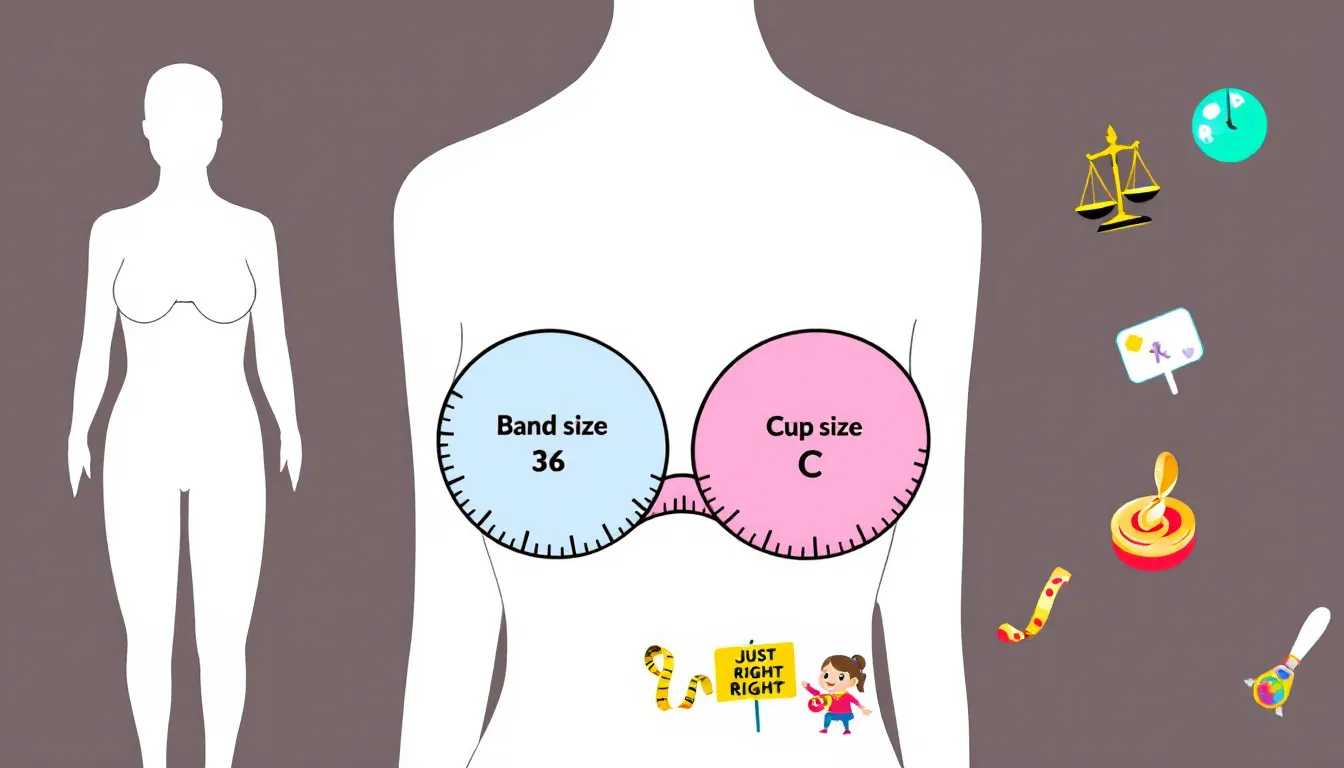 An illustration showing the meaning of 36C bra size, including cup size and band size.