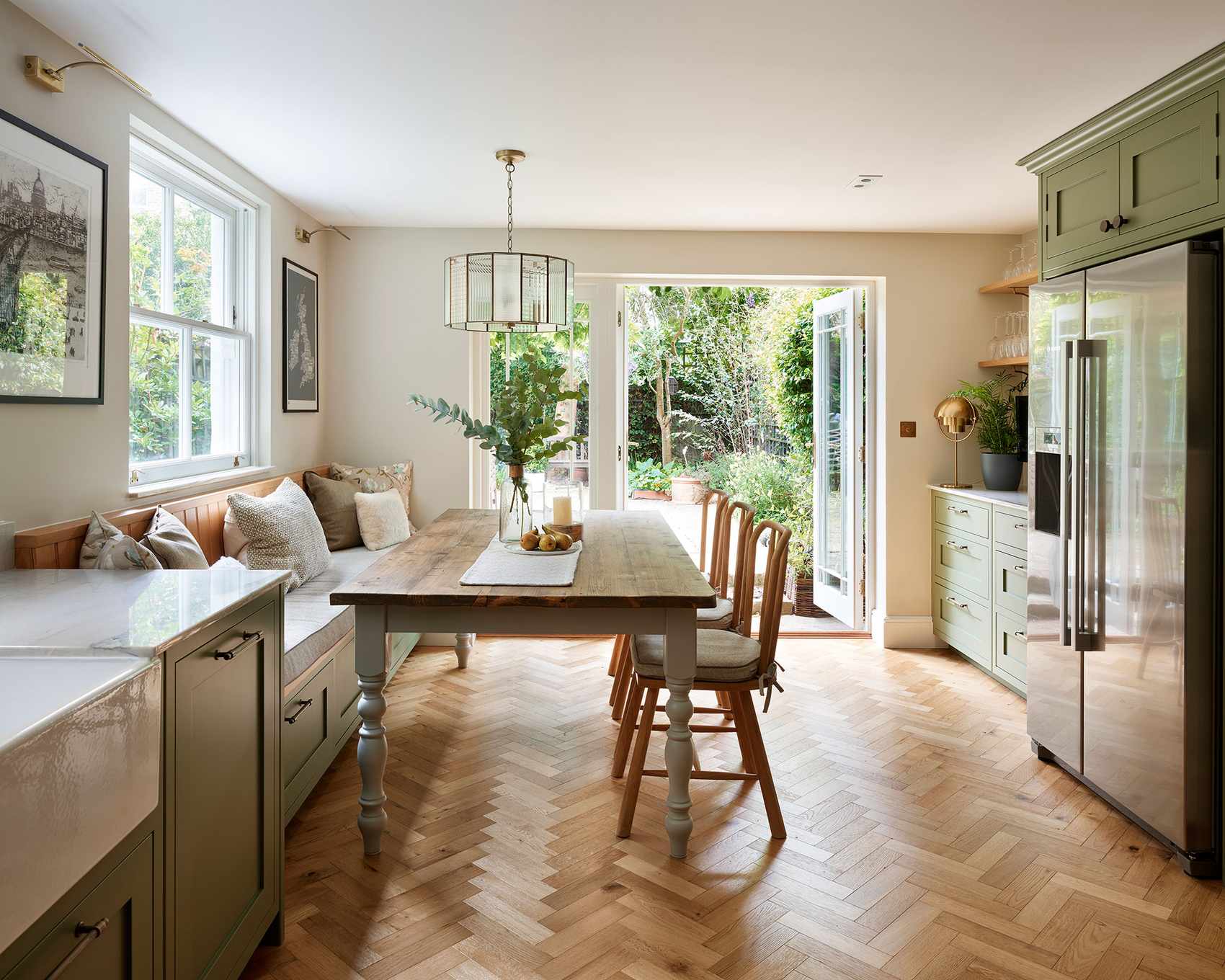 Galley kitchen with banquette seating