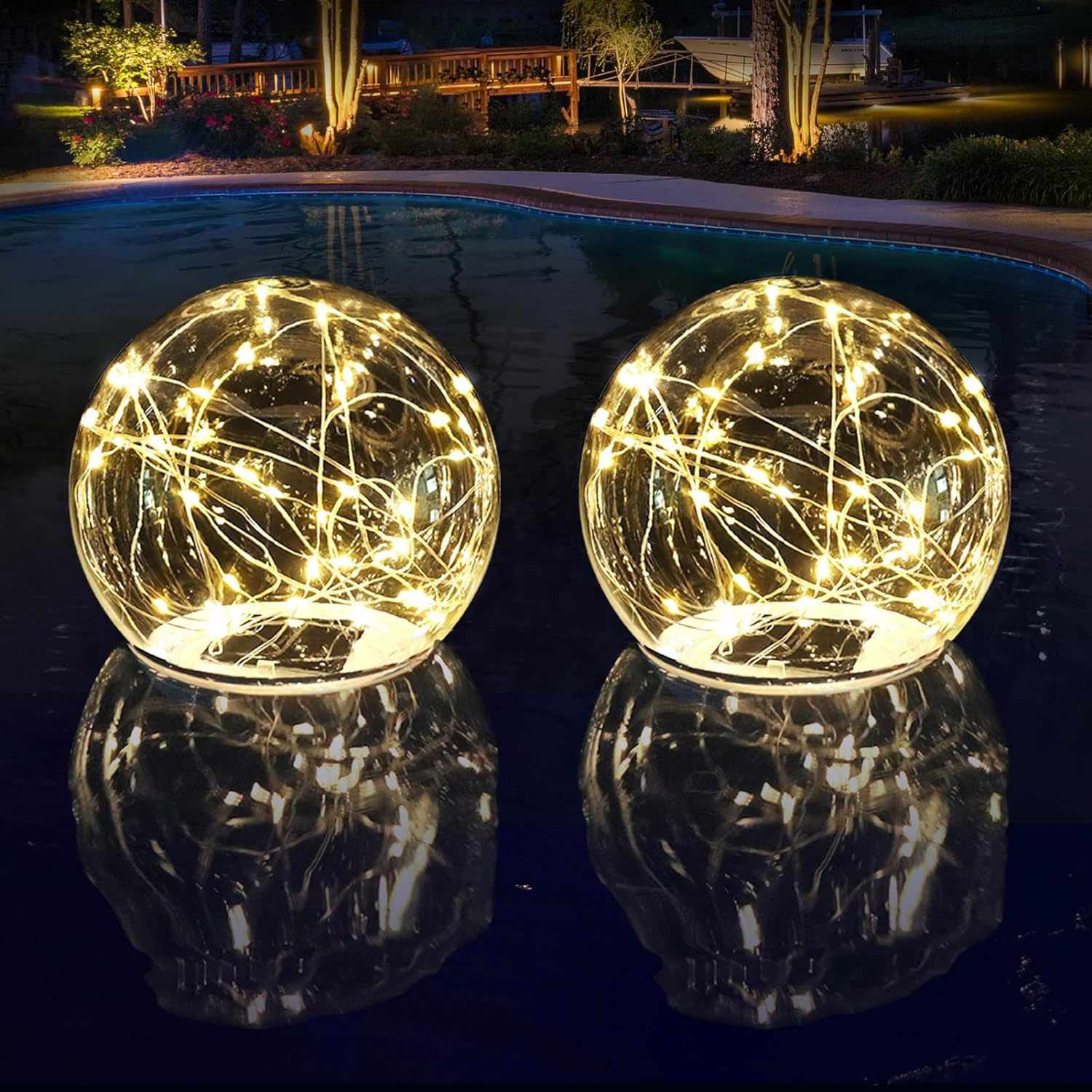 Floating Solar Powered Pool Lights in water