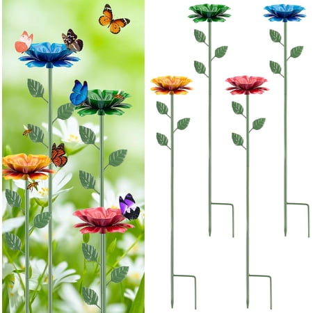 Bee Watering Station, Butterfly Feeder, Metal Bee Water Feeder With Flower Design,elegant Outdoor Rose Yard &amp; Patio Garden Decor (4pcs)