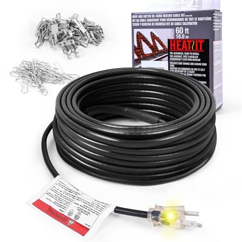 A black roll of Heatit Hird 100 Feet 5 Watts Per Foot Roof &amp; Gutter Snow De-Icing Cable