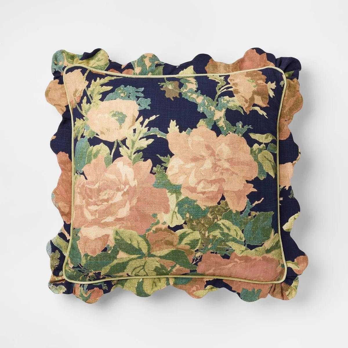 Square Floral Bloom With Scallop Flange Throw Pillow - Threshold&trade; Designed With Studio Mcgee