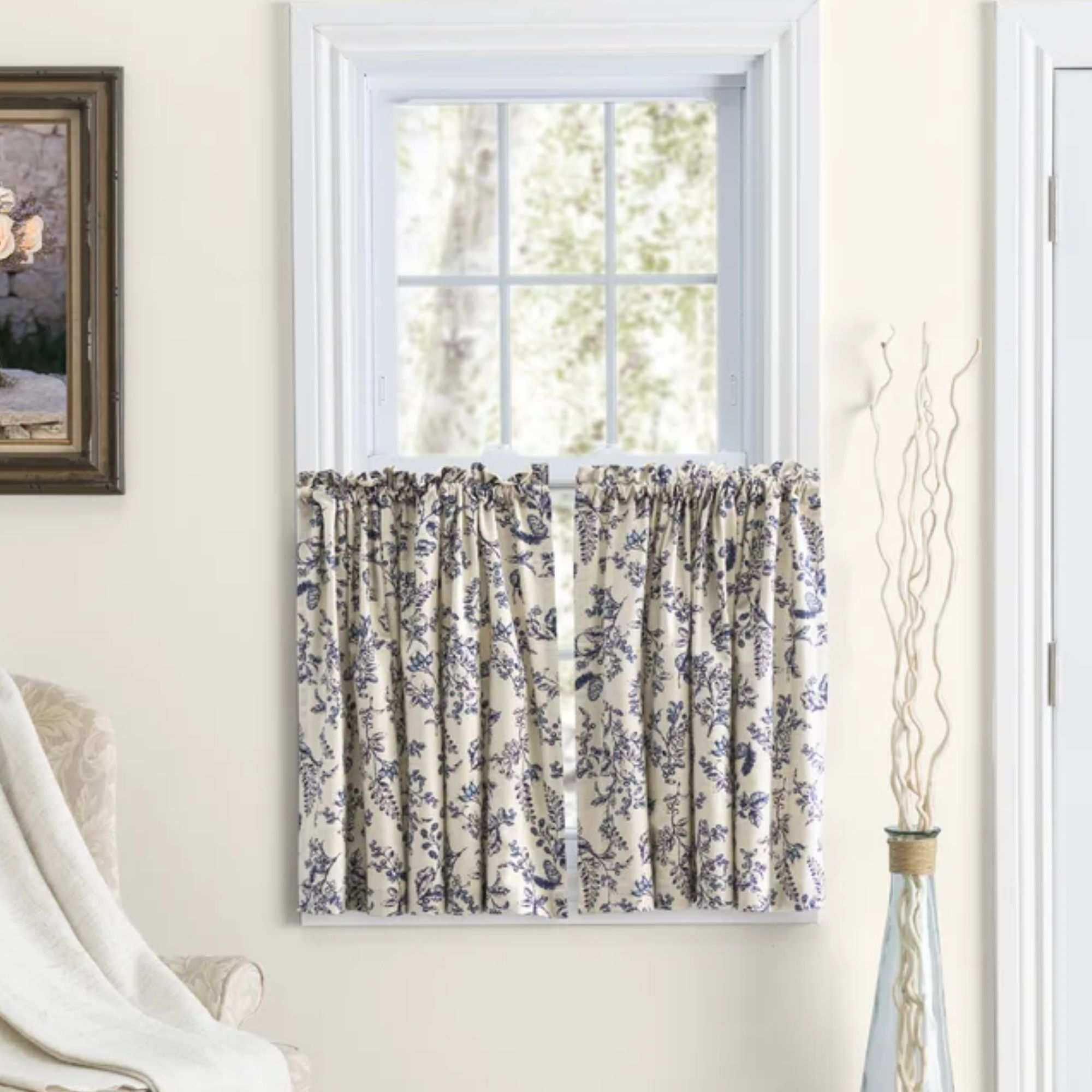 Emogene Toile Cotton Tailored 84'' W Cafe Curtain