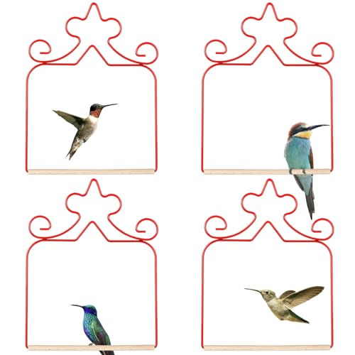 Eyrosa Hummingbird Swings 4 Pack, Rust Resistant Metal Frame, Red Hummingbird Perches With Wooden Dowel,perfect for Hanging Outdoor Trunk Lawn Patio Garden Yard Porch