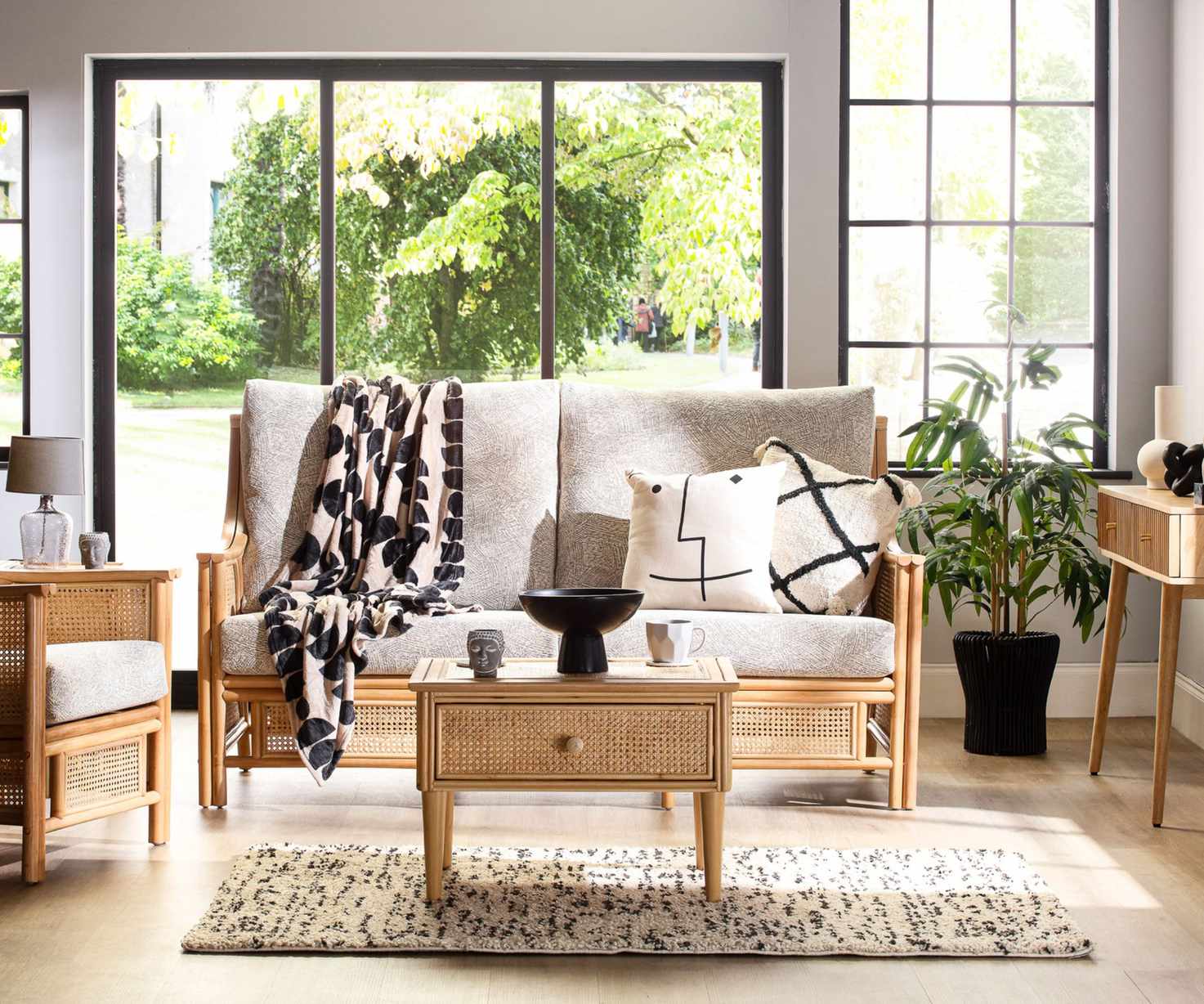 Sunroom with windows to backyard
