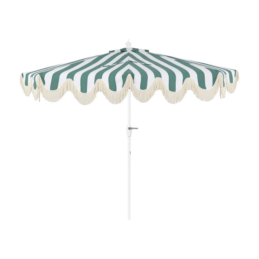 Arlmont &amp; Co. Tasheba 9 Ft. Classic Scalloped Fringe Half Market Patio Umbrella With Crank, and Uv Protection &amp; Reviews | Wayfair
