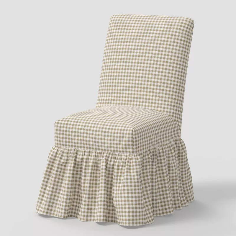 Ruffled Slipcover Dining Chair in Kale Gingham Taupe Cream - Threshold&trade; Designed With Studio Mcgee