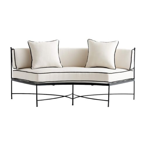 Crate and Barrel, Galleria Metal Outdoor Curved Sofa with Cushions