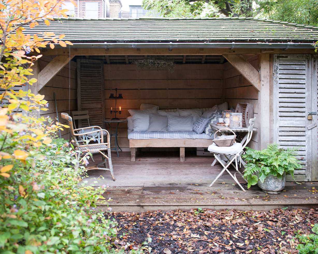 Garden room with shed and garden furniture