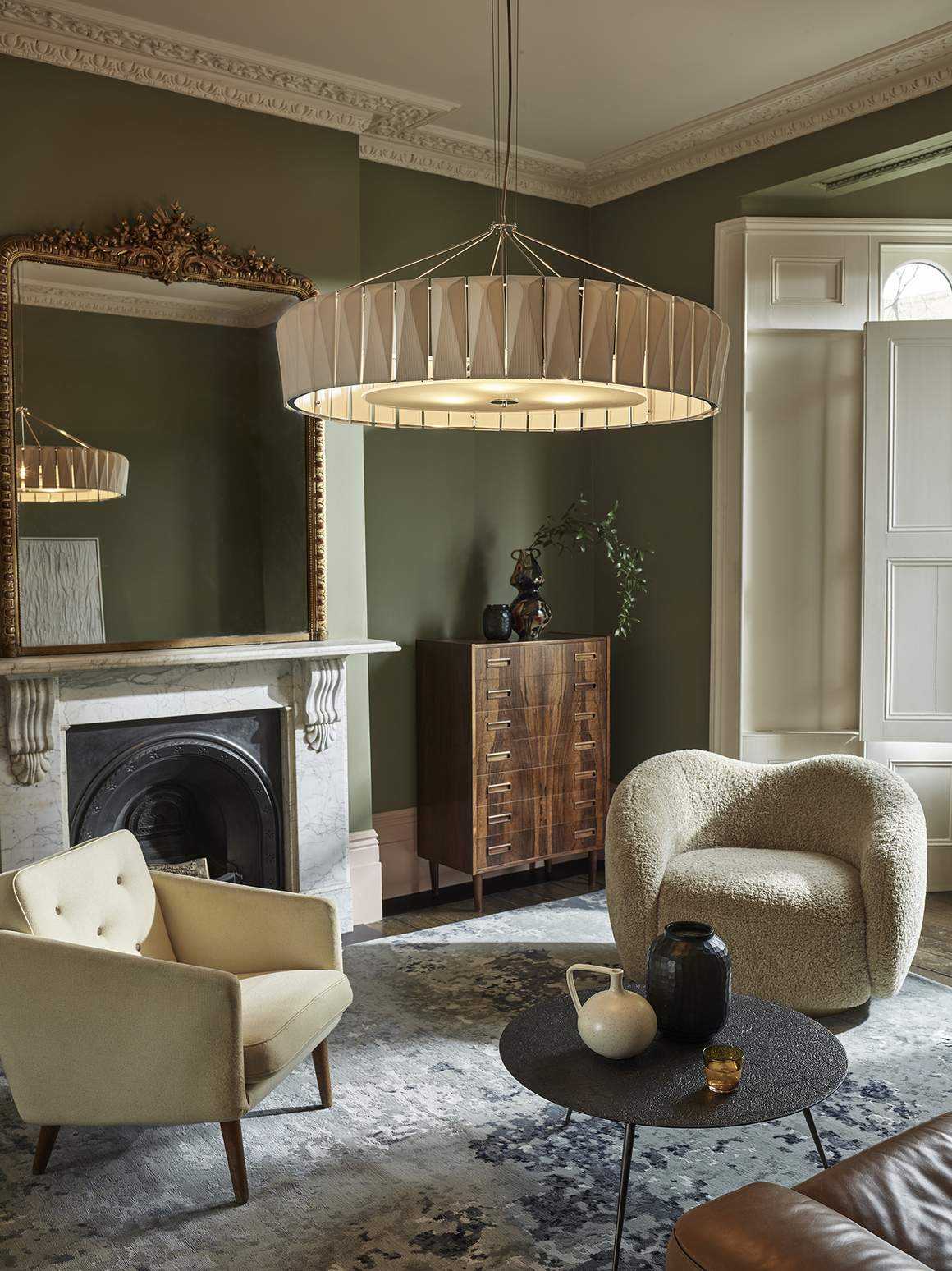 Living room with chandelier