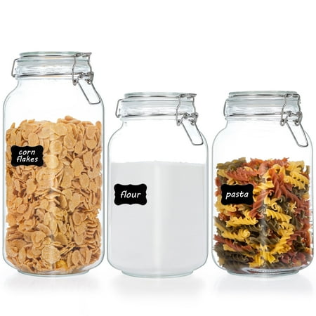 Vtopmart 3 Pcs Airtight Glass Jars With Lids, 3 Pcs Food Storage Canister, Square Mason Jar Containers, 78oz*1+50oz*2