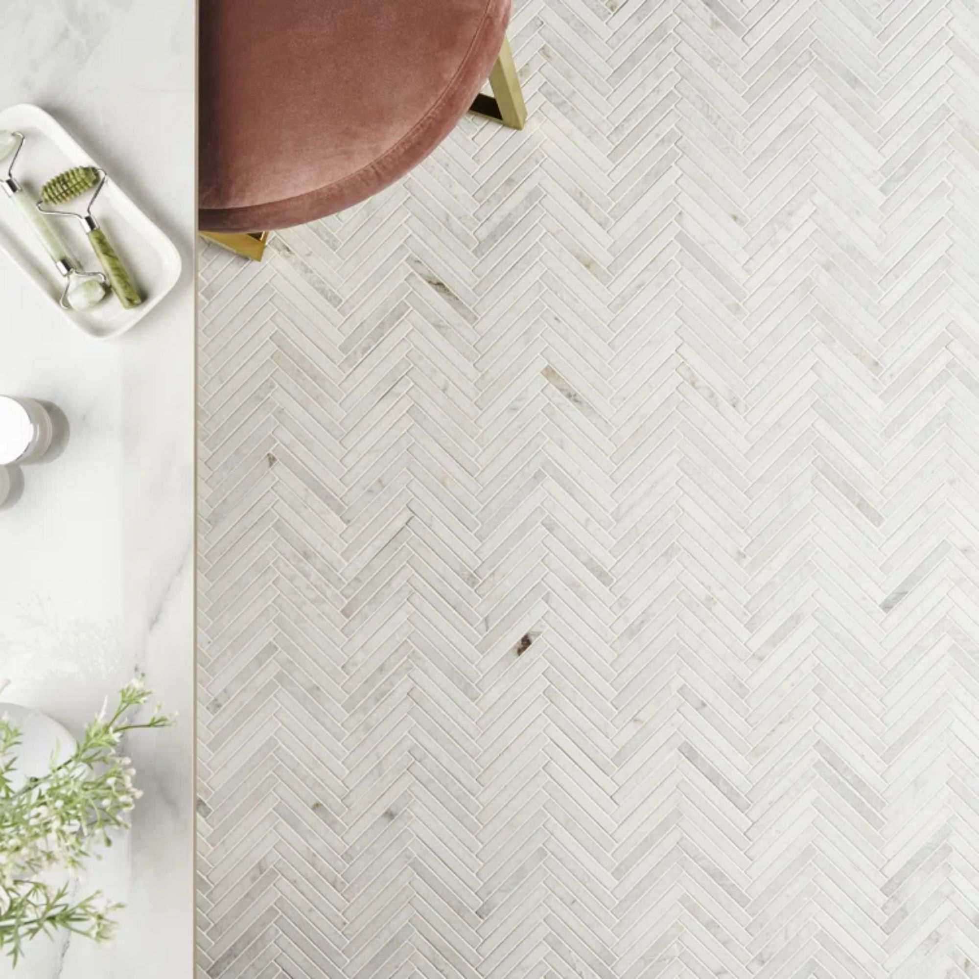 wayfair white marble herringbone tile
