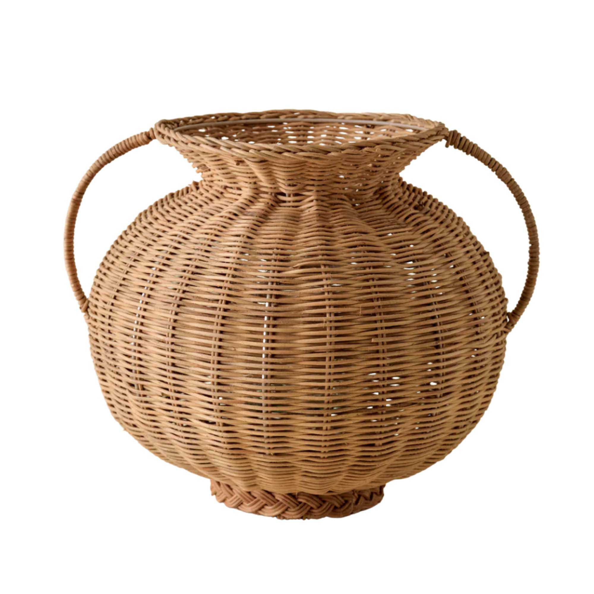 a wide rattan vase