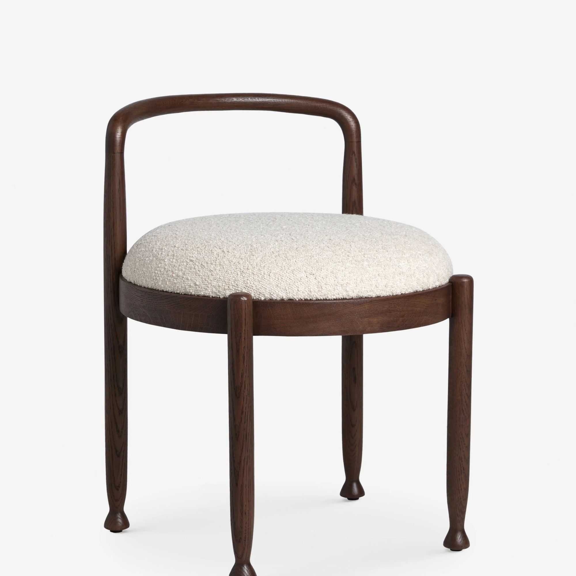 Small wooden seat upholstered in boucle