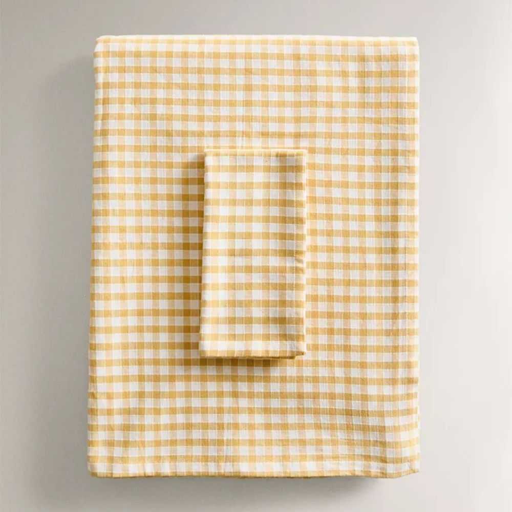 Yellow Gingham Cotton Tablecloth