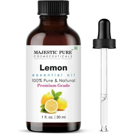 Majestic Pure Lemon Essential Oil, Premium Grade, Pure and Natural, for Aromatherapy, Massage, Topical &amp; Household Uses, 1 Fl Oz