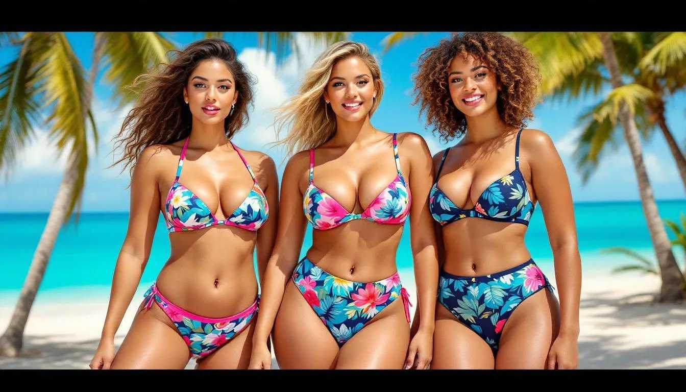 Top brands showcasing their small band large cup swimwear collection.