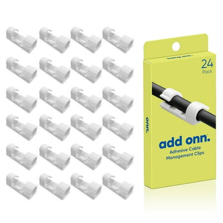 Onn. 24 Count Peel &amp; Stick 3m Adhesive Managment Cable Clips, Cord Organizer