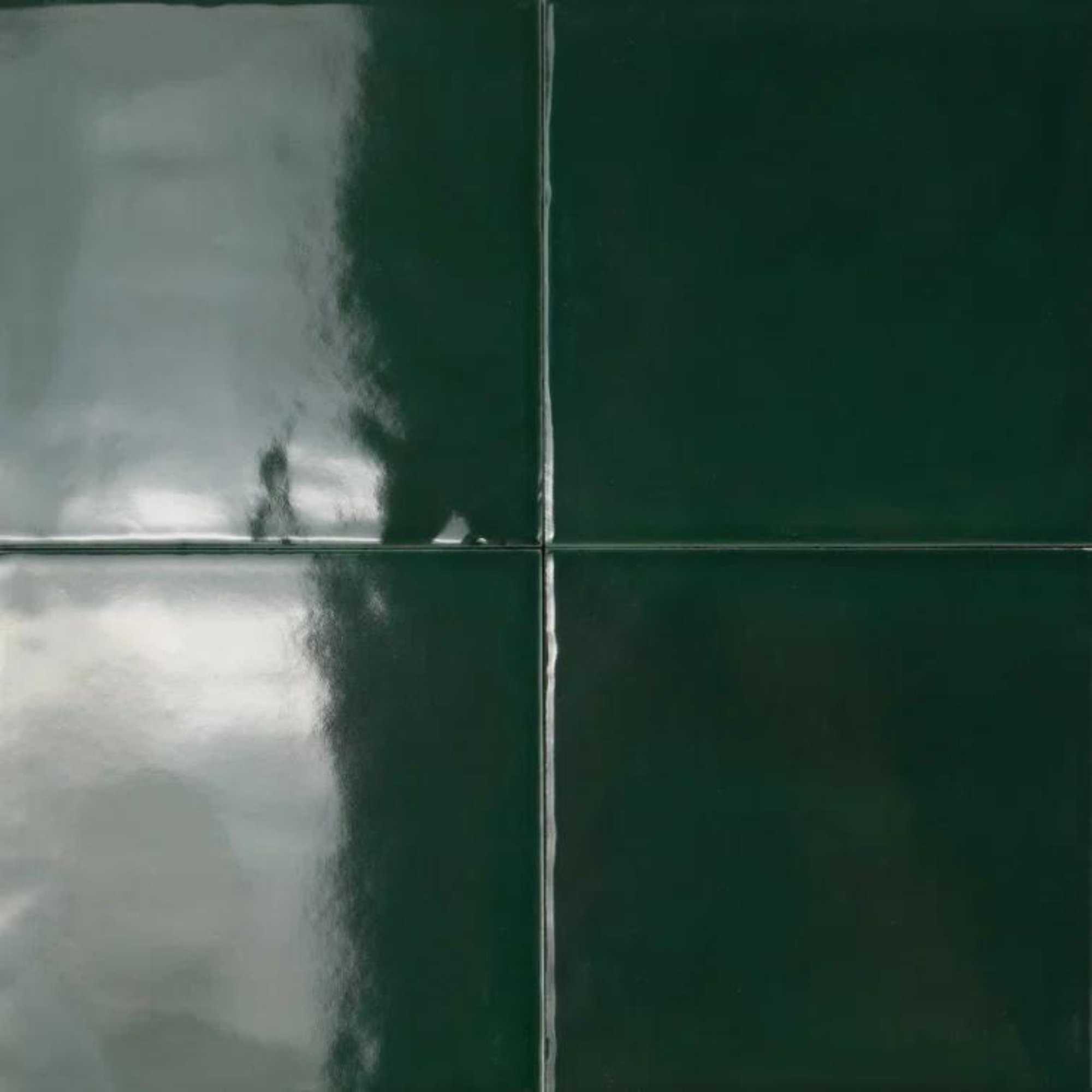 Green Zellige tiles up close