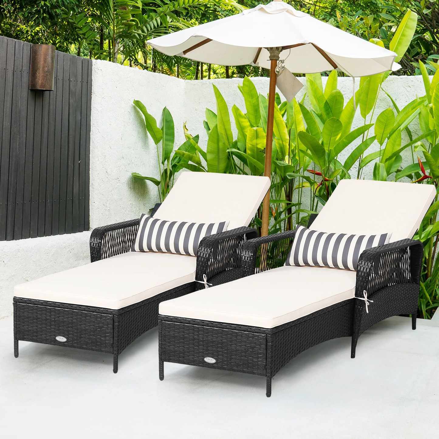 Gymax Set of 2 Adjustable Patio Rattan Lounge Chair Chaise Recliner w Cushion &amp; Pillow