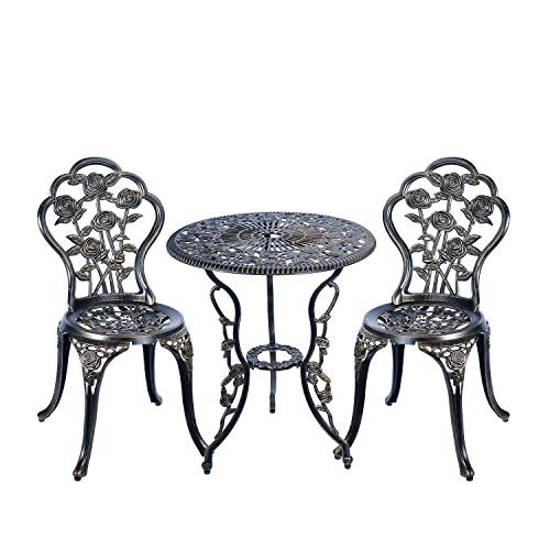 C/g 3 Piece Bistro Set, Outdoor Patio Table, Anti-Rust Cast Aluminum for Front Porch &amp; Yard (antique Copper)