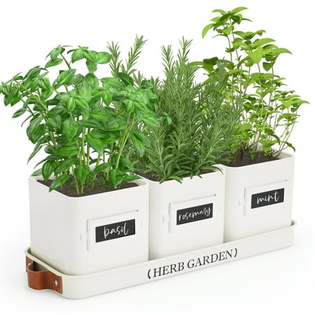 Perfnique Indoor Herb Garden, Herb Garden Planter for Indoor/outdoor, Farmhouse Plant Pots, Windowsill Herb Garden With Tray(planter Only) Window Pots C48