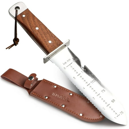 Shall Hori Hori Garden Knife for Gardening, Full Tang Hori Hori Knife With Sheath &amp; Hide Rope, 7&rdquo; Stainless Steel Blade With Cutting Edge for Weed, Rope, Plants