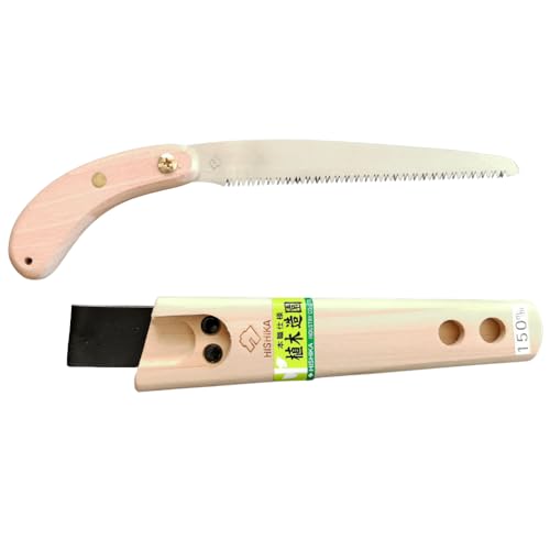 Authentic Japanese Mini Pruning Saw &mdash; Pull-Cut Crosscut Blade With Sheath; for Fruit Trees &amp; Shrubs; Hishika, Made in Japan (150 Mm (6 In))