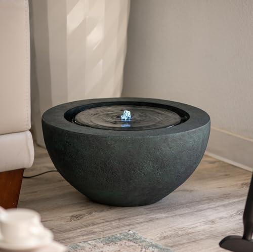 Xbrand 19.8"" W Round Polyresin Indoor/outdoor Sphere Water Fountain W/led Light, Garden Water Fountain, Water Bowl Fountain, Patio Water Fountain, Water Fountain D&eacute;cor, Dark Green, Ams3542-2
