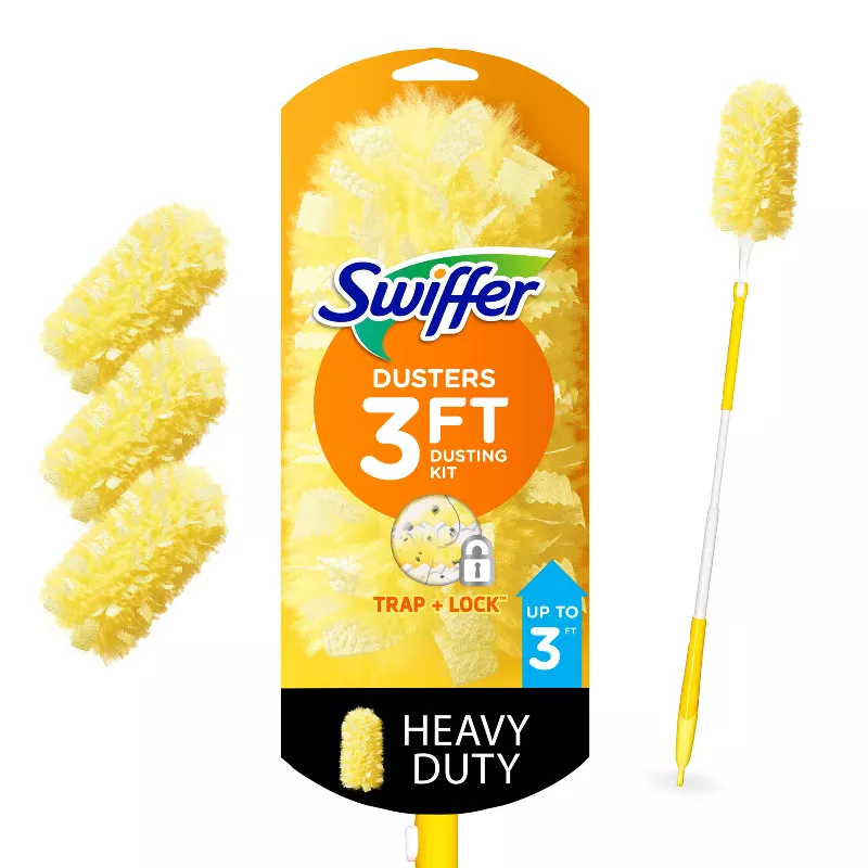 Swiffer Dusters Heavy Duty Extendable Handle and Duster Refill Dusting Kit - 4ct